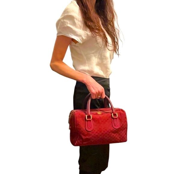 Gucci burgundy Gg canvas golden logo Boston bag - Picture 1 of 16